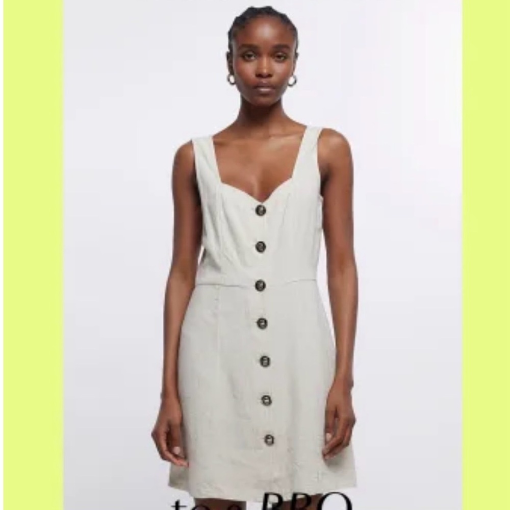 River Island Cream Buttoned Mini Dress